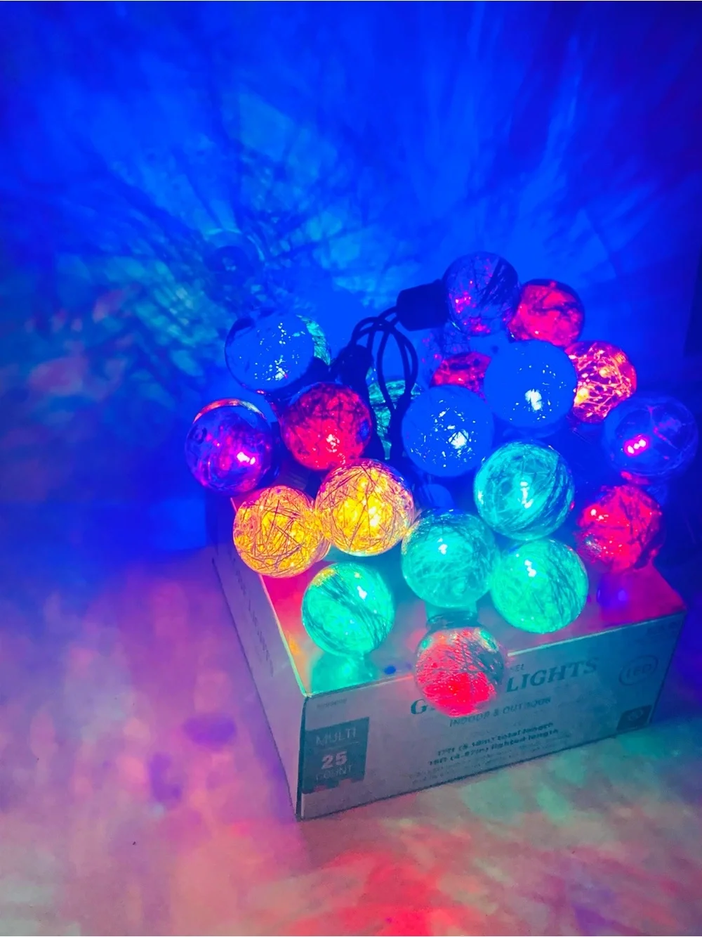 Tinsel Multi-Color Tinsel Globe String Lights - Red, Green, Blue, Purple, Yellow